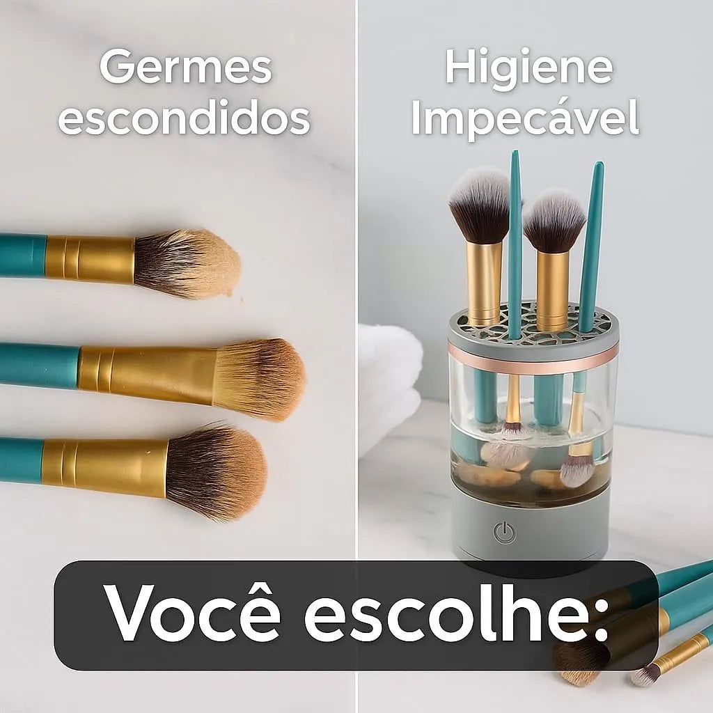 Limpador de Pincéis de Maquiagem Automático com Esterilização UV 3 em 1