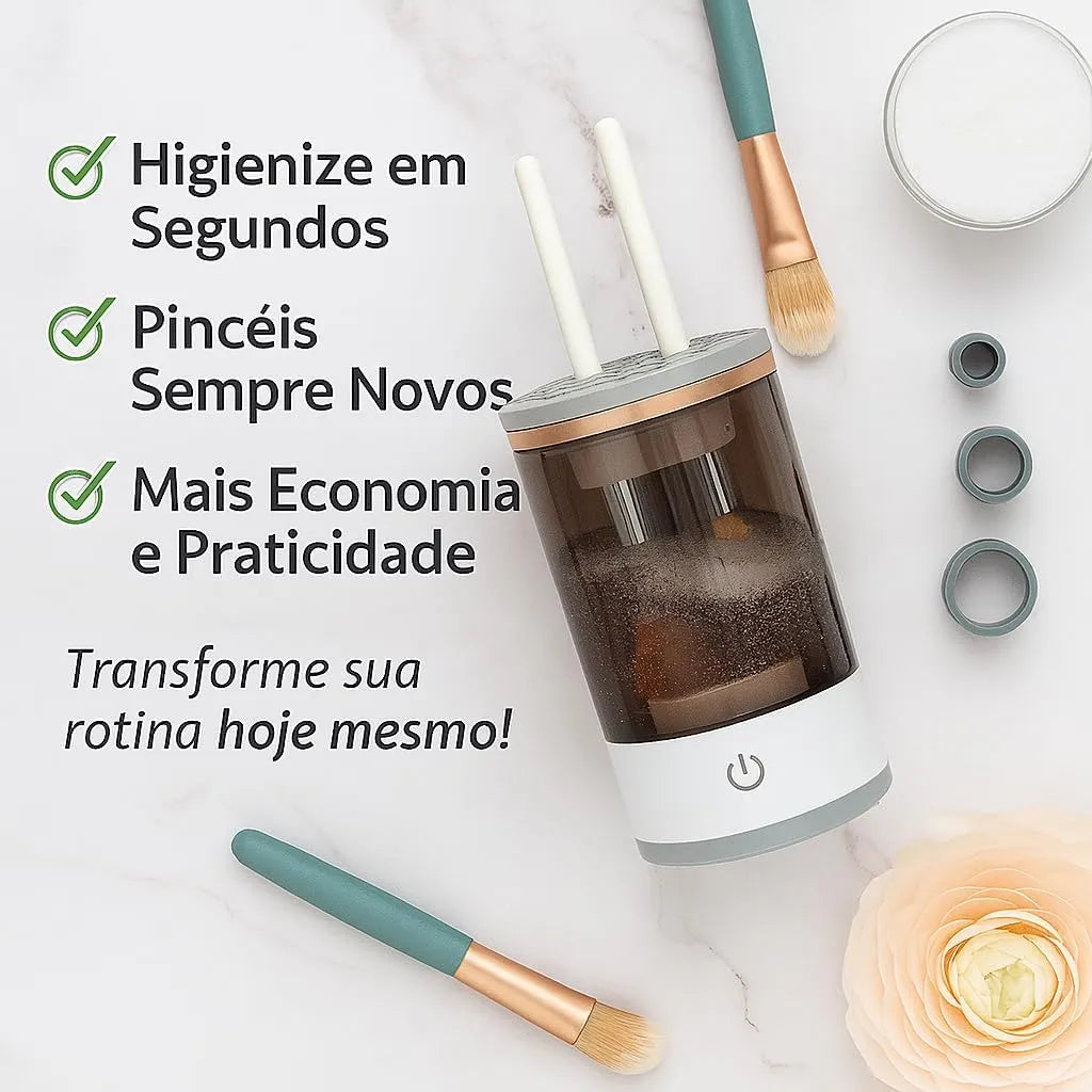 Limpador de Pincéis de Maquiagem Automático com Esterilização UV 3 em 1