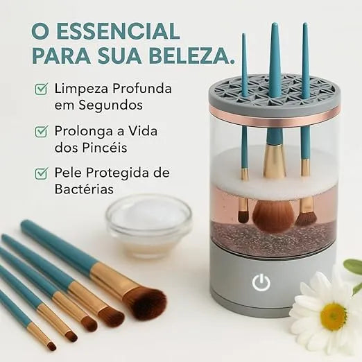 Limpador de Pincéis de Maquiagem Automático com Esterilização UV 3 em 1