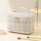 Bolsa Necessaire Feminina de Tweed para Maquiagem, Cosméticos e Viagem