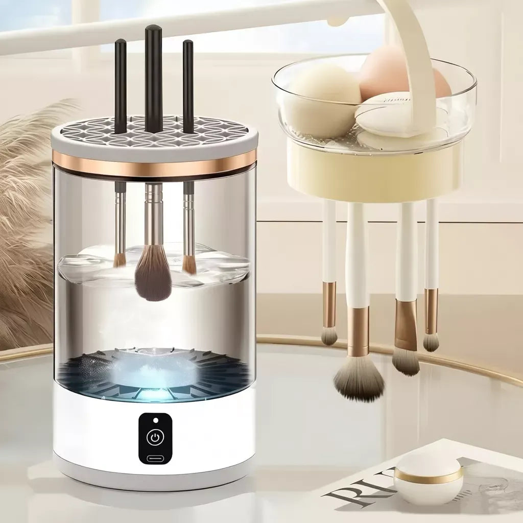 Limpador de Pincéis de Maquiagem Automático com Esterilização UV 3 em 1
